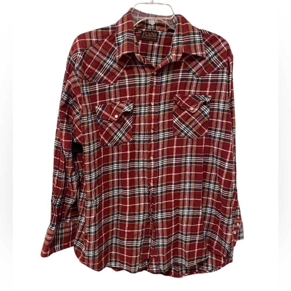 Plains Western Wear Red plaid button down shirt XL